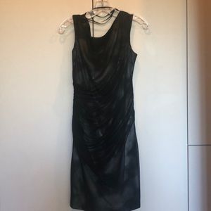 Black tulle over silver camp design midi dress